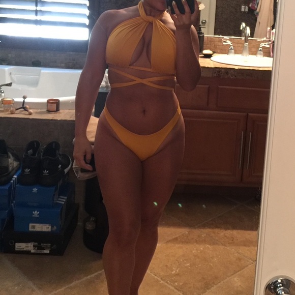 NWOT Canary yellow Multi Way Wrap Bikini Swimsuit - Picture 2 of 3